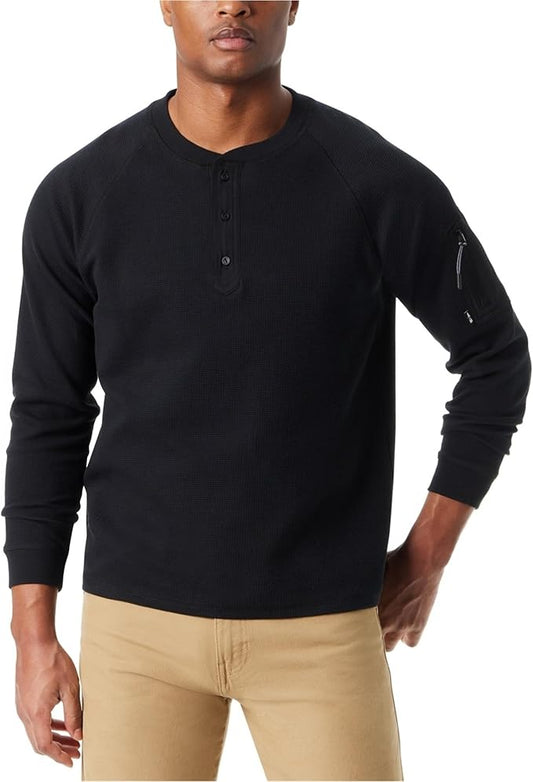 BASS OUTDOOR Men’s Relaxed Fit Performance Thermal Long Sleeve Henley  Black Beauty Size L