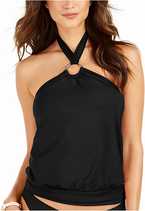 Michael Kors Blouson Halter Underwire Tankini Top  Color Black Size M