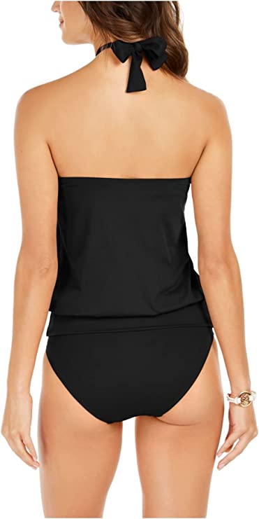 Michael Kors Blouson Halter Underwire Tankini Top  Color Black Size M