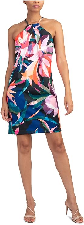 TRINA TURK Women's Pink Sleeveless Halter Party Sheath Dress  Color Blue Size 12