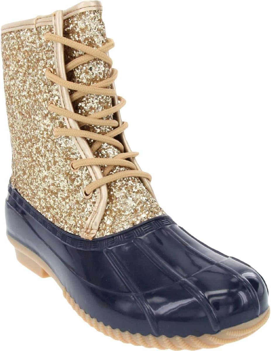 Sugar Women's Skylar Insulated Snow Duck Boots  Color Gold Glitter/Navy Size 9M