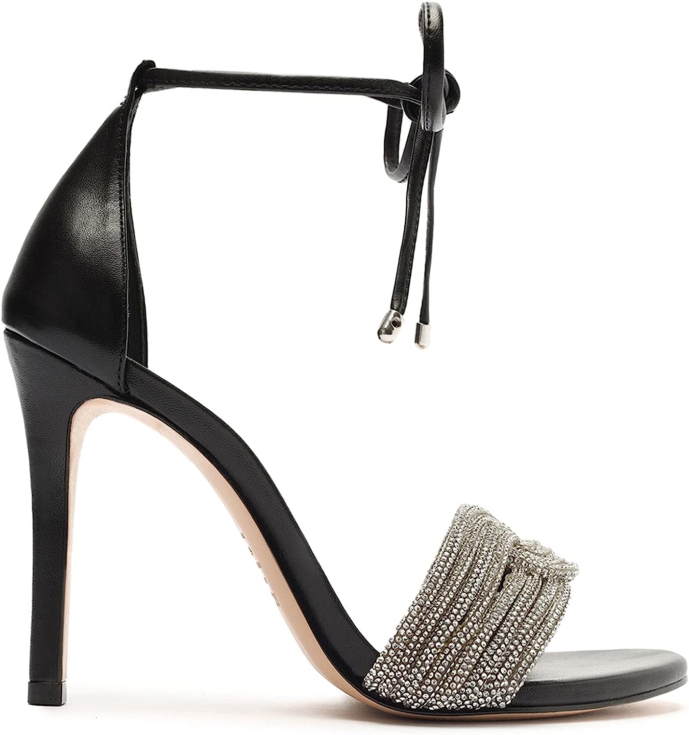 Schutz Andy Embellished Leather Heeled Ankle-Tie Sandals   Color Black/Cristal Size 8B