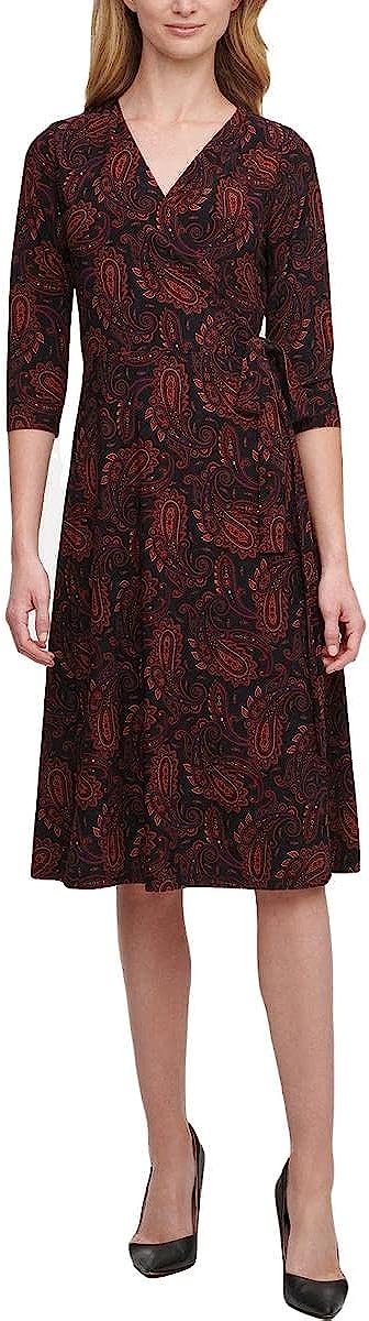 Tommy Hilfiger Paisley-Print Fit-Flare Wrap Dresses  Color Black/Aubergine Size 2