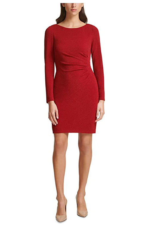Jessica Howard Plus Size Ruched-Side Sheath Dress  Color Red Size 14W