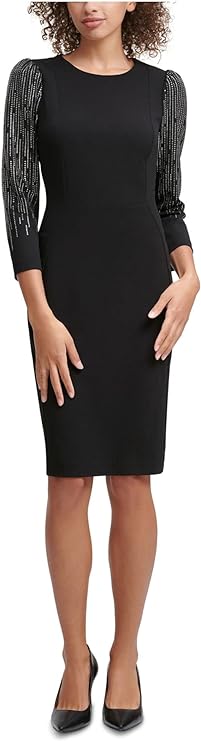 Calvin Klein Women's Petite Embellished-Sleeve Sheath Dress  Color Black Size 6P