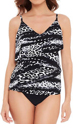 Magicsuit Chloe Tiered Tankini Top  Color Black/White Size 8