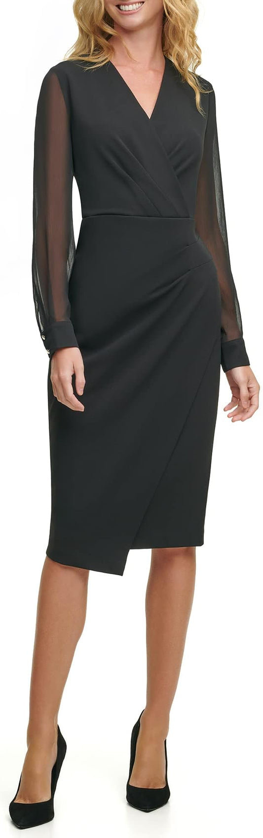 Tommy Hilfiger Sheer-Sleeve Asymmetrical Dress  Color Black Size 6