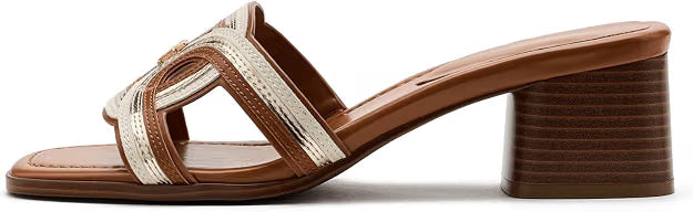 Tommy Hilfiger Women's Marica Block Heel Slide Sandals Cognac Multi Size 7.5