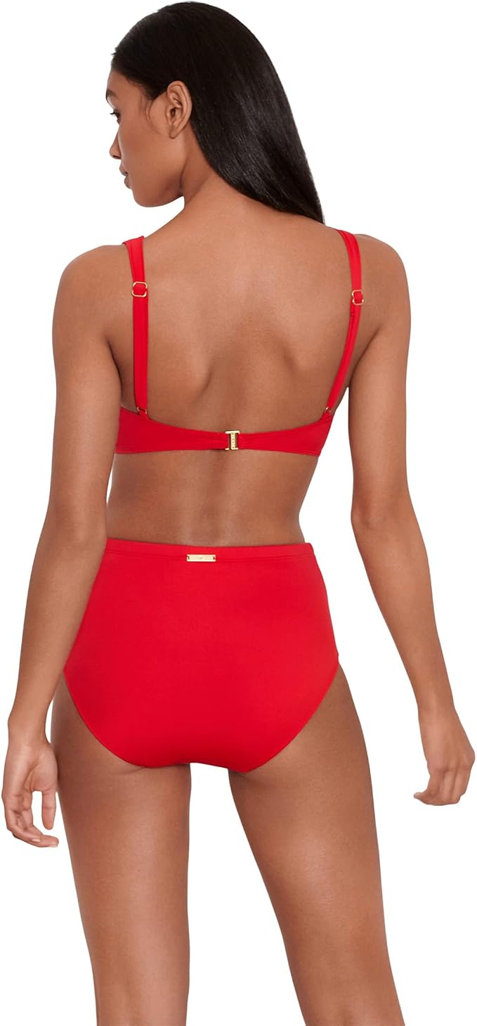 Lauren Ralph Lauren Beach Club Shirred High Waist Swimsuit Bottom  Red Size 12