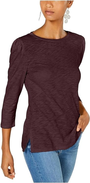 INC International Concepts Women's Puff Sleeve Slub Casual Shirt Top   Color Port Size S