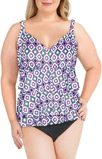 Swim Solutions Jewels Tiered Tummy Control One-Piece Swimsuit  Color Purple Multi Size 22W