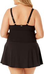 Anne Cole Plus Size Ruched Underwire Swimdress  Color Black Noire Size 18W