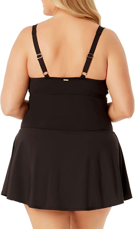 Anne Cole Plus Size Ruched Underwire Swimdress  Color Black Noire Size 18W