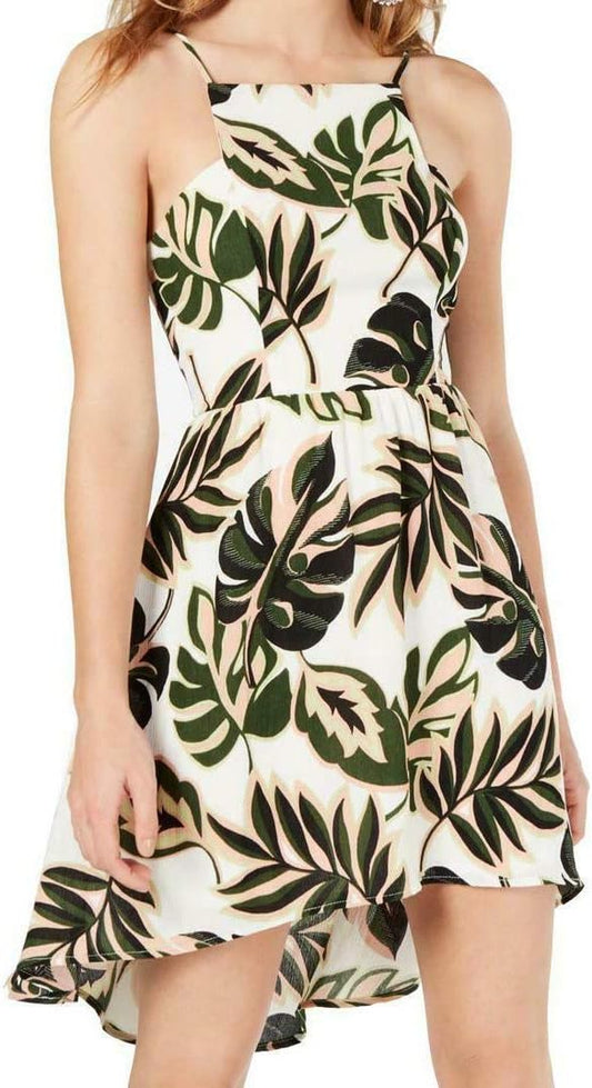 Teeze Me Juniors Palm Printed High-Low Halter A-Line Dress Color Green Size 3