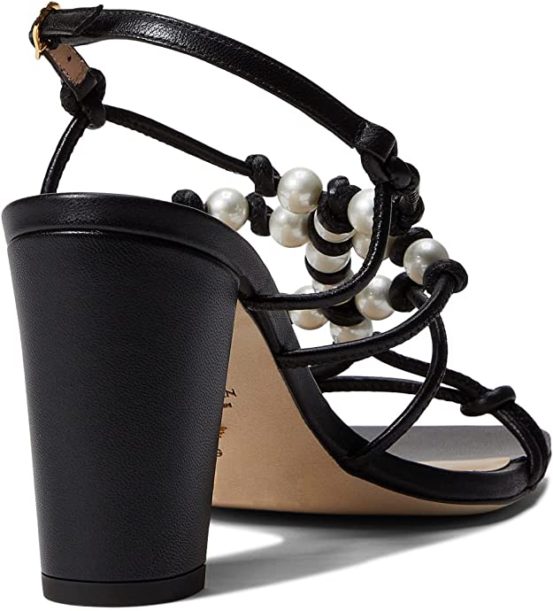 Stuart Weitzman Pearl Knot 80 Block Sandals Color Black Size EU 36.5/US 6