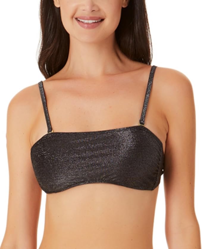 California Waves Juniors Metallic Shine Bandeau Bikini Top  Color Black Size XS
