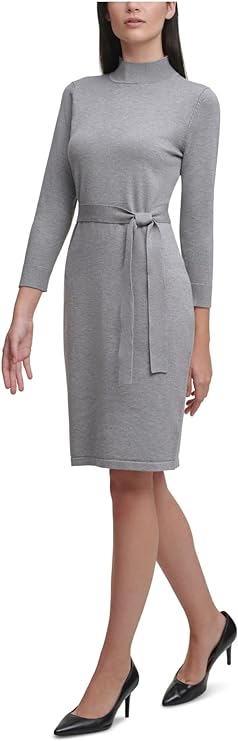 Calvin Klein Mock-Neck Evening Sheath Sweater Dress  Color Heather Gray Size L