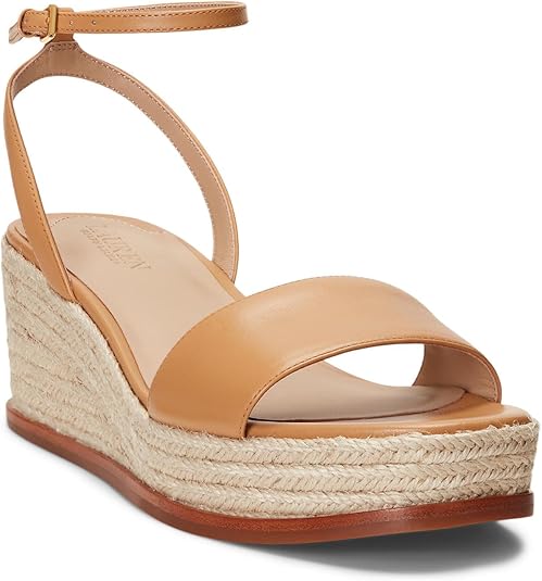 Lauren Ralph Lauren Women's Leona Espadrille Platform Wedge Sandal  Buff Size 6