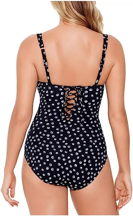 Swim Solutions Twist Corset-Back Tummy Control One-Piece Swimsuit  Galactica Size 18
