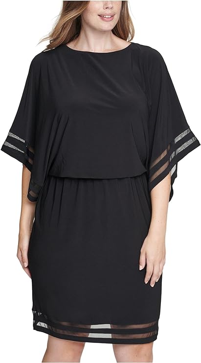 Jessica Howard Plus Size Illusion-Trim Blouson Dress  Color Black Size 20W