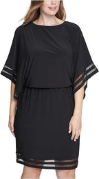 Jessica Howard Plus Size Illusion-Trim Blouson Dress  Color Black Size 20W