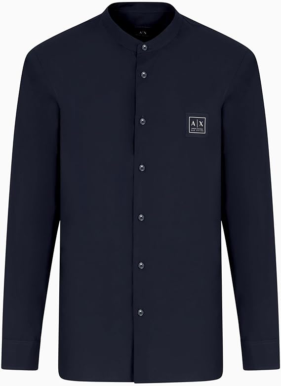 Armani Exchange Men's Limited Edition Regular-Fit Stand Collar Shirt  Deep Navy Size L