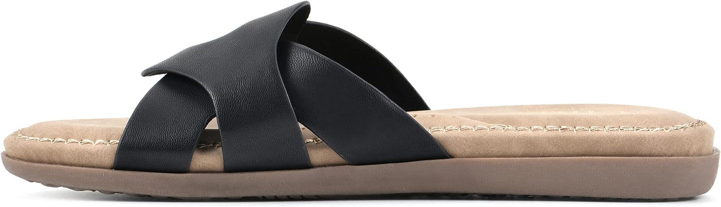 Cliffs by White Mountain Women's Fortunate Woven Slide Sandals  Black Burnished Smooth Size 9