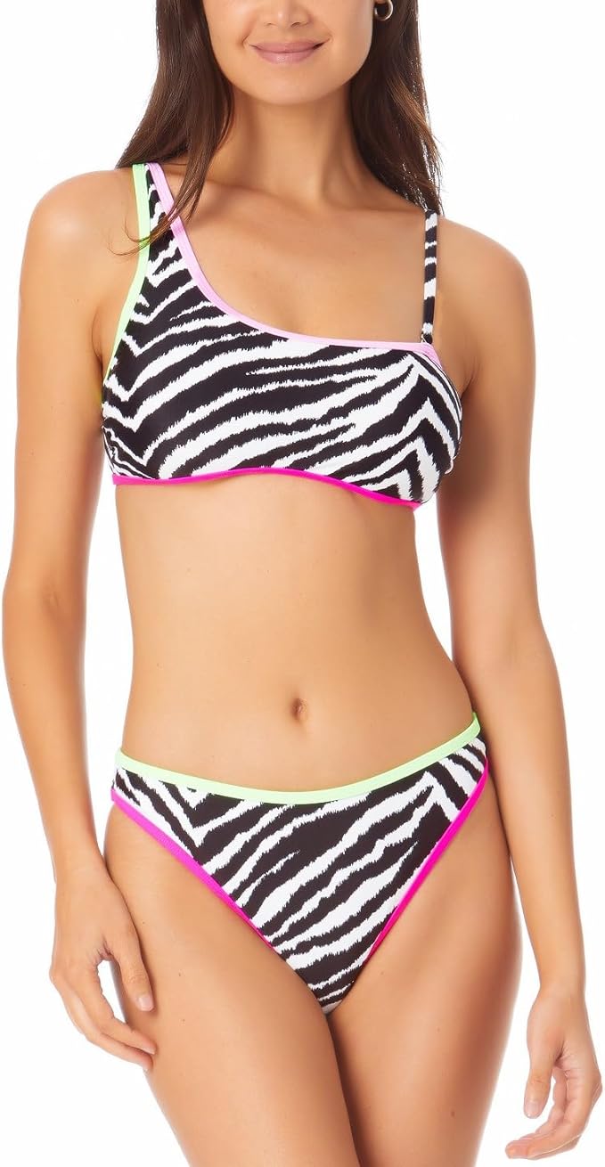California Waves Juniors Printed Asymmetric Bikini Top  Color Black/White Print Size S