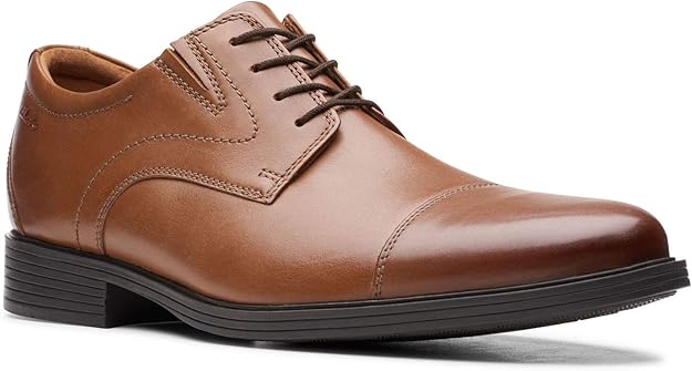 Clarks Men's Whiddon Cap-Toe Oxfords  Dark Tan Leather Size 11.5