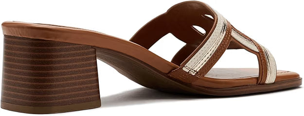 Tommy Hilfiger Women's Marica Block Heel Slide Sandals Cognac Multi Size 7.5