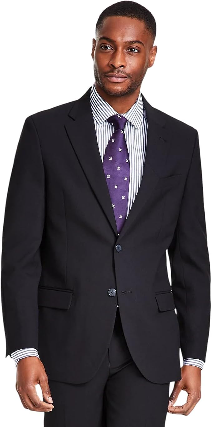 Nautica Men's Modern-Fit Bi-Stretch Suit Jacket  Black Solid Size 42L