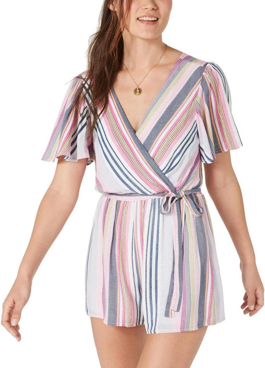 Trixxi Juniors Open Back Striped Romper  Color Pink Size L