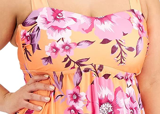 Becca ETC Plus Size Full Bloom Printed Tankini Top  Color Orange Multi Size 2X