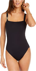 Michael Kors Square-Neck Logo One-Piece Swimsuit  Color Black Size 4