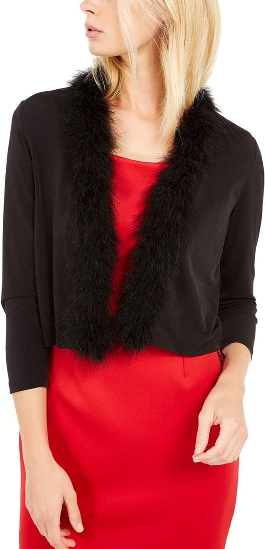 Calvin Klein Women's Faux Fur Feather-Trim Shrug  Color Black Size L