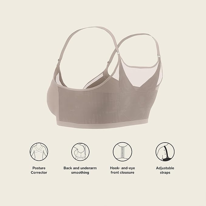 Leonisa Back Support Posture Corrector Contour Wireless Bra  Light Beige Size 38D