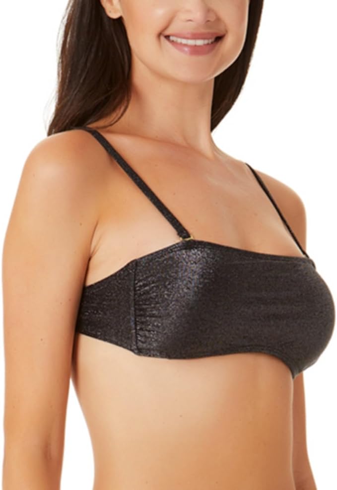 California Waves Juniors Metallic Shine Bandeau Bikini Top  Color Black Size XS