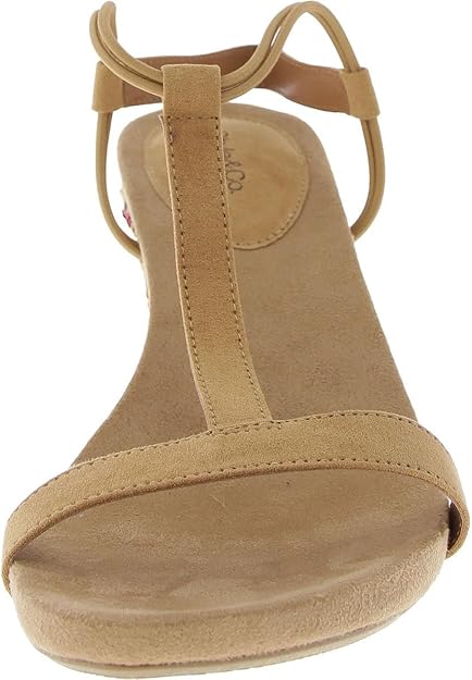 Style & Co Women's Mulan Faux Suede Wedge Sandals  Khaki Rainbow Raffia Size 10