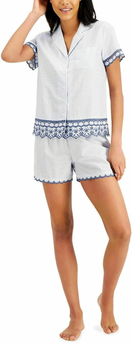 Charter Club Women's Notched Collar Cotton Pajama Set  Color Even Stripe Size XS