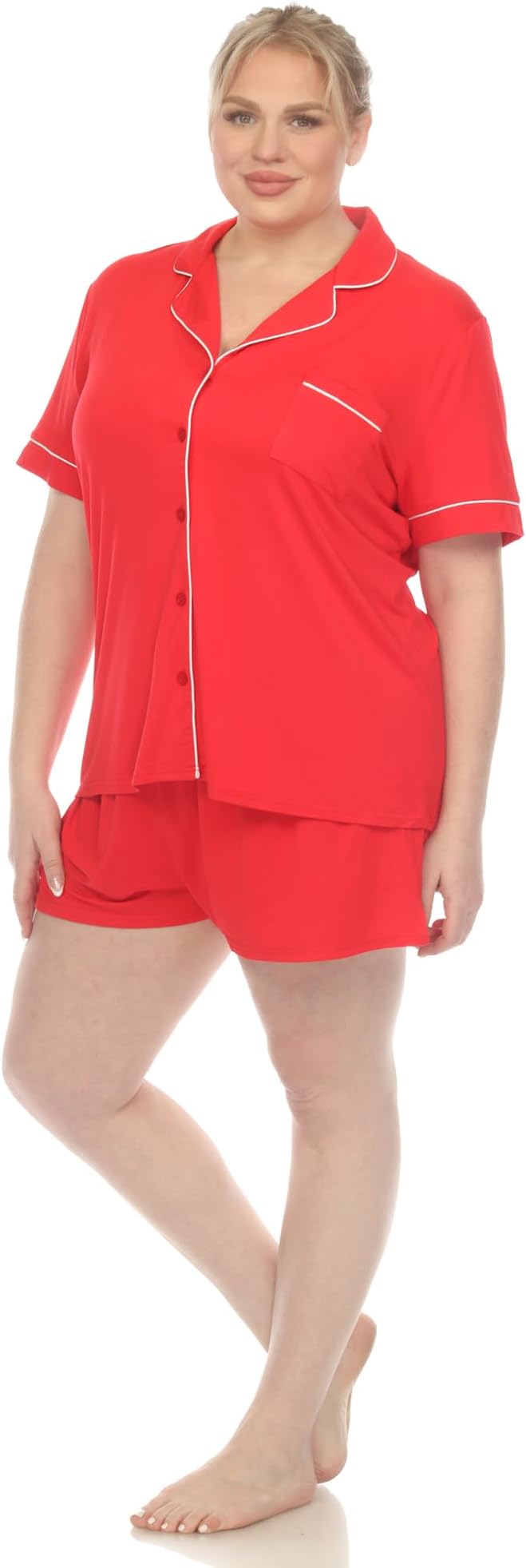 White Mark Women's 2 Pc. Short Solid Pajama Set  Red Size M