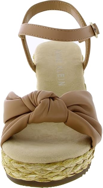Anne Klein Women's Wheatley Faux Leather Sandal Wedge Heels  Nude Smooth Size 10