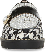 Betsey Johnson Women's Mariam Patent Trim Embellished Loafers  Houndstooth Size 5
