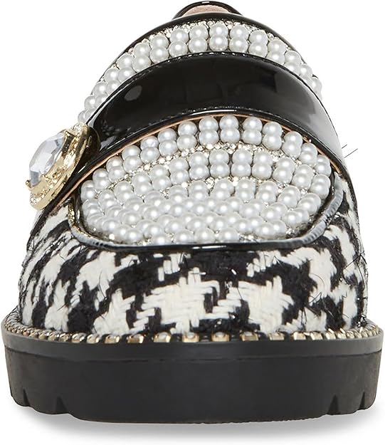 Betsey Johnson Women's Mariam Patent Trim Embellished Loafers  Houndstooth Size 5