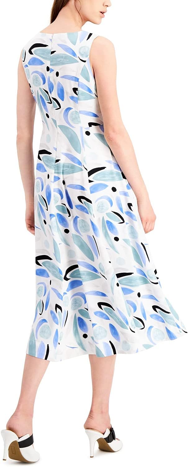 Alfani Women's Printed Fit & Flare Dress  Blue Size 14