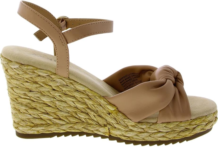 Anne Klein Women's Wheatley Faux Leather Sandal Wedge Heels  Nude Smooth Size 10