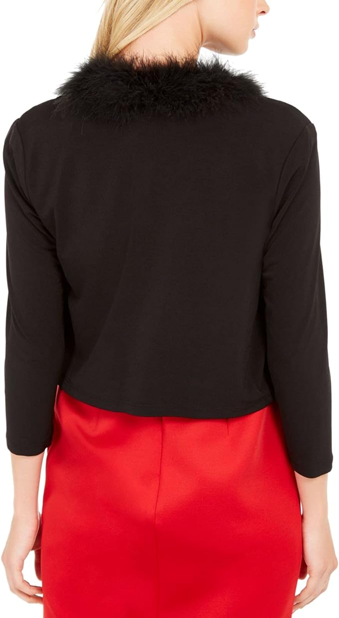 Calvin Klein Women's Faux Fur Feather-Trim Shrug  Color Black Size L