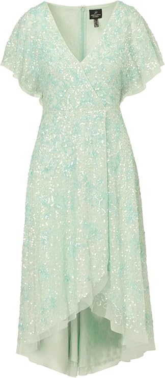 Adrianna Papell Womens Embellished Wrap-Style Long Gown  Color Mint Glass Size 16