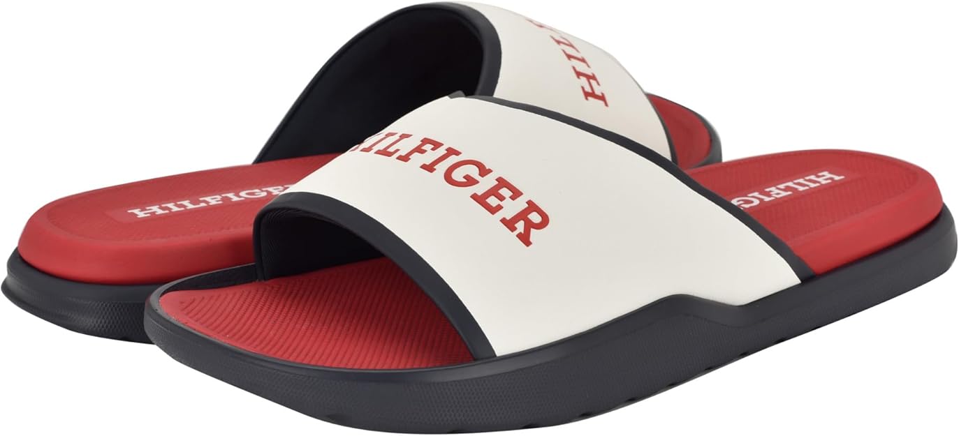 Tommy Hilfiger Men's Marson Slide Sandal  White/Navy Multi Size 8