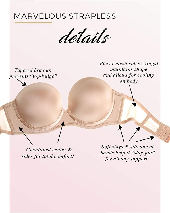 Paramour By Felina Marvelous Full Support Strapless Bra  Black Size 34DD
