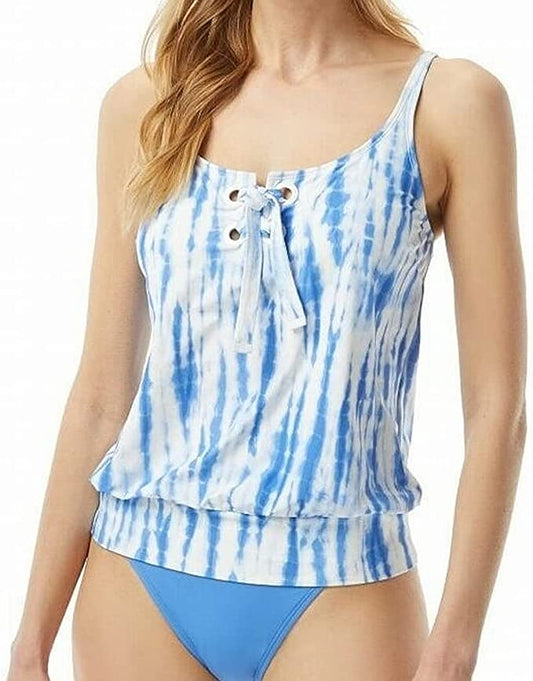 Michael Kors Tie-Dye Daydream Blouson Tankini  Color Crew Blue Tie-Dye Size S